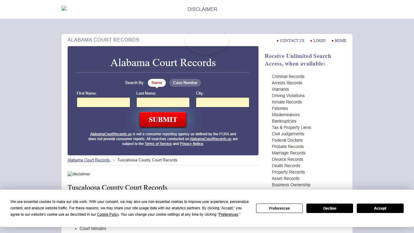Tuscaloosa County Court Records AlabamaCourtRecords.us