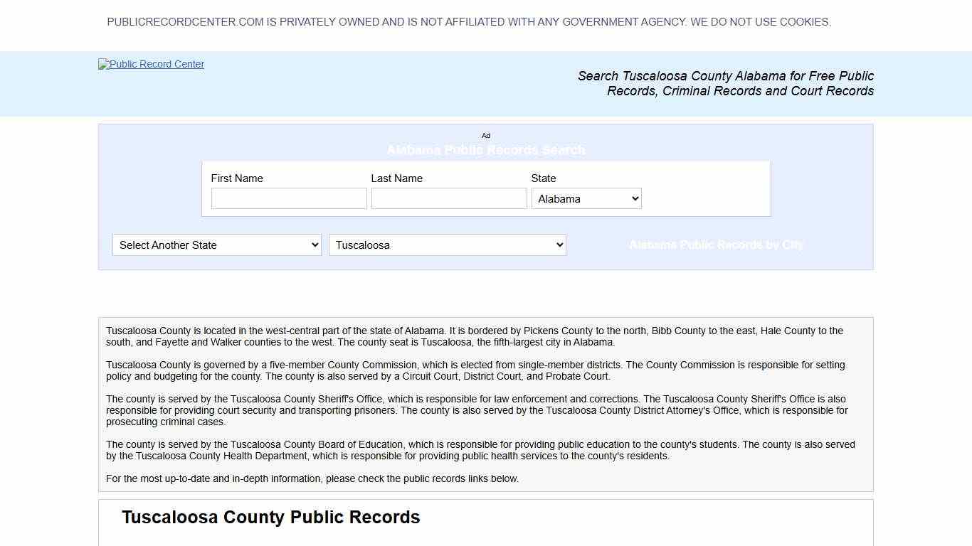 Tuscaloosa County Alabama Free Public Records - Court Records - Criminal Records